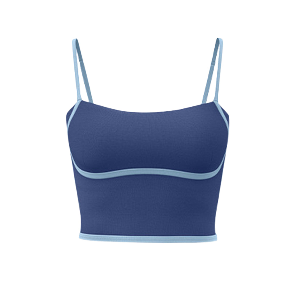 GOGOGEQ Contrast Piping Adjustable Strap Sports Crop Top For Women, Built In Padded Workout Camisole Tank