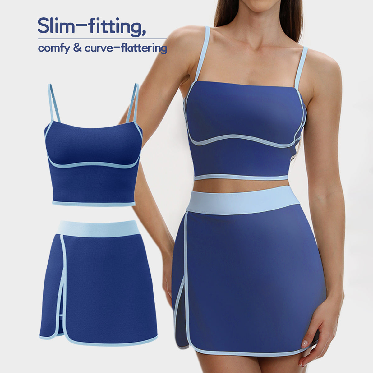 GOGOGEQ Contrast Piping Adjustable Strap Sports Crop Top For Women, Built In Padded Workout Camisole Tank