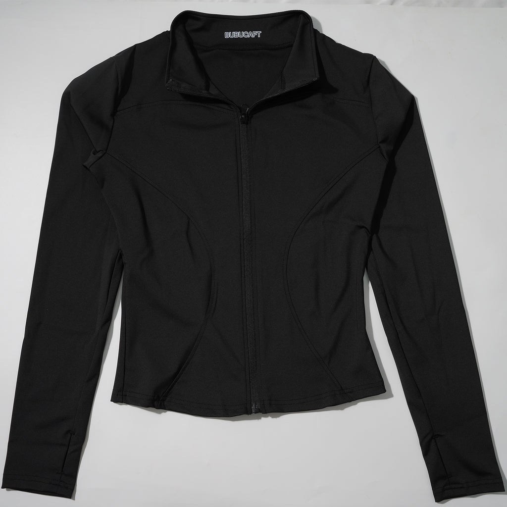 BUBUCAFT Full Zip Mock Neck Workout Jacket For Women, Slim Fit Long Sleeve Athletic Top With Thumbholes For Yoga Gym Running