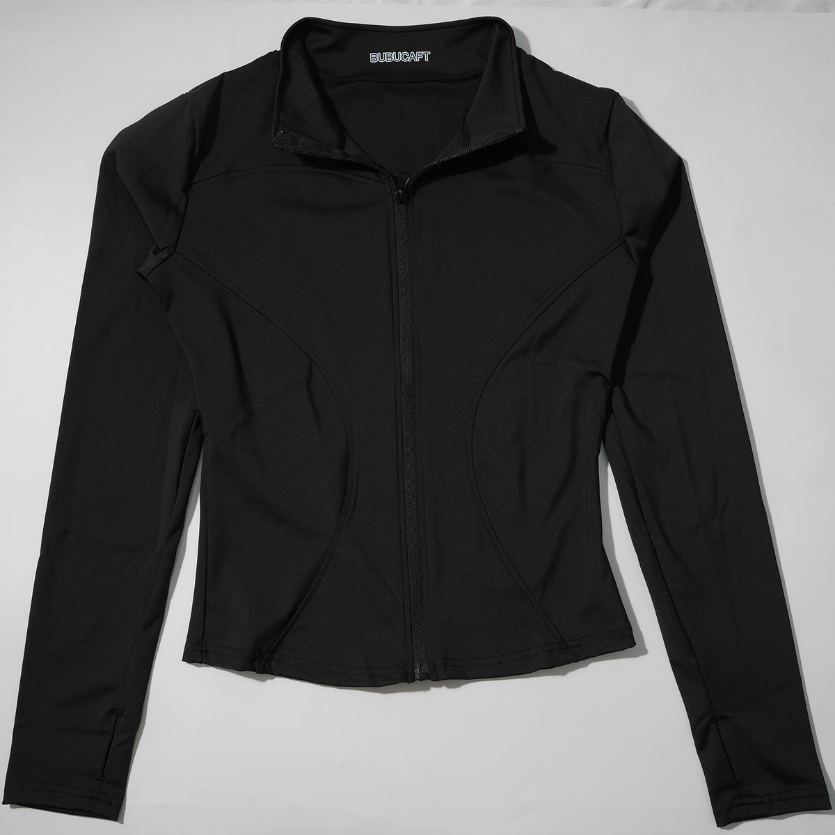 BUBUCAFT Full Zip Mock Neck Workout Jacket For Women, Slim Fit Long Sleeve Athletic Top With Thumbholes For Yoga Gym Running