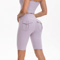 GOGOGEQ High Waist Biker Shorts For Women, Fake Flap Back Pockets Stretch Workout Cycling Shorts