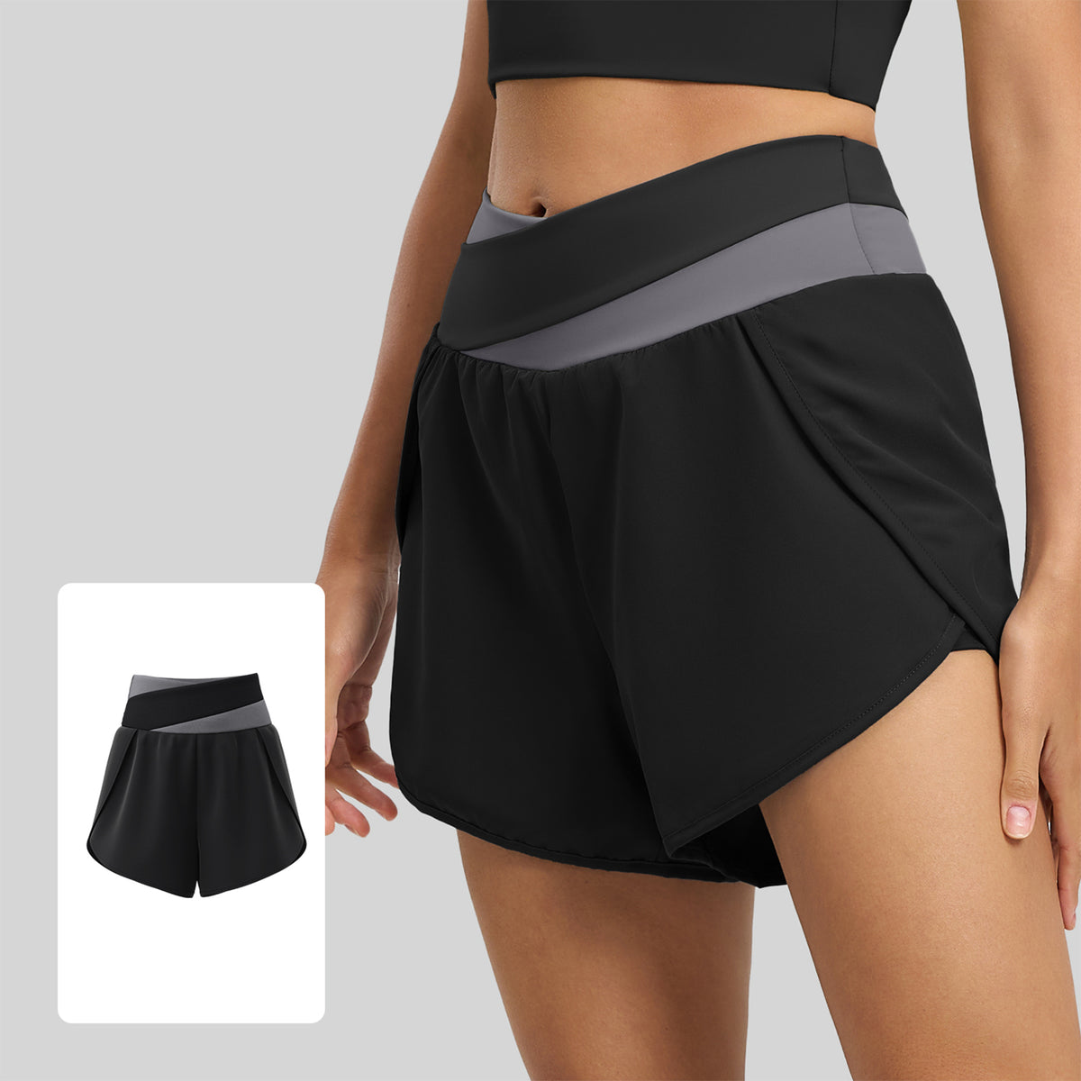 RAIDADA Cross Waist Color Block Athletic Shorts, 2 In 1 High Waist Workout Skort For Women, For Yoga Gym Running Training