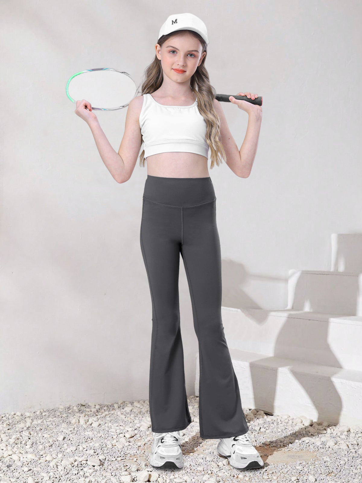Shgiloo Girls High Waisted Flare Leggings - 3-Pack Kids Bell Bottom Yoga Pants, Stretchy Dance Athletic Trousers