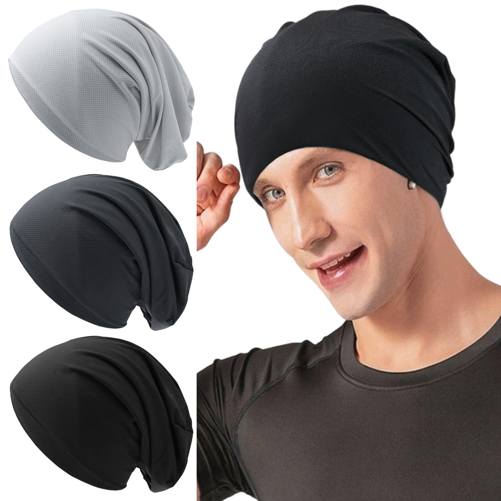 RAIDADA Slouchy Skull Cap Beanie, Breathable Mesh Quick Dry Sports Hat For Men Women, For Running Cycling Workout