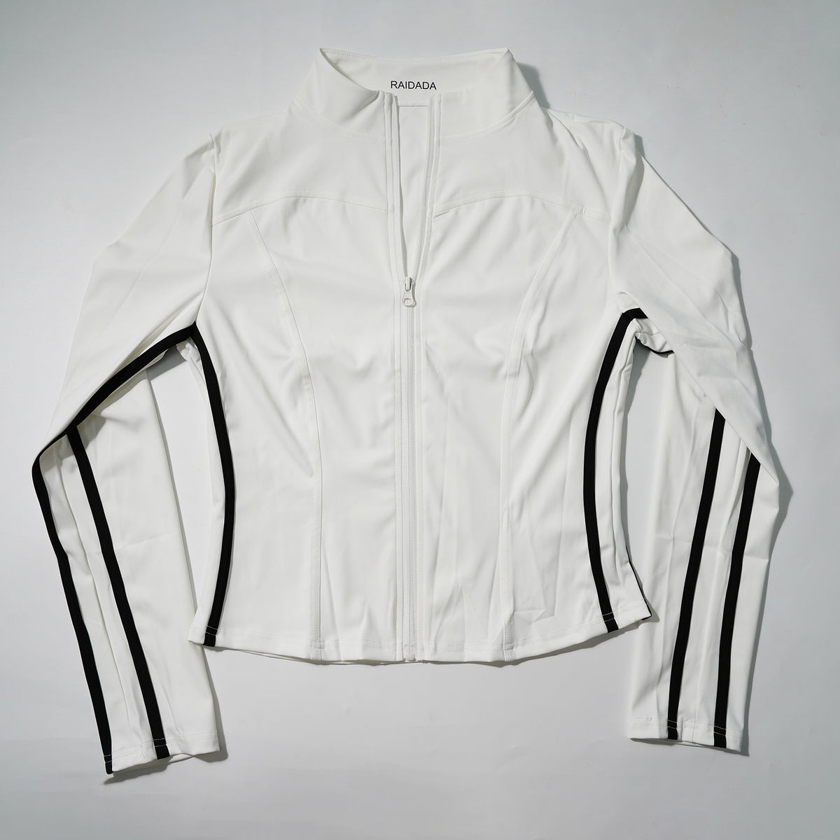 RAIDADA Side Stripe Zip Up Athletic Jacket, Stand Collar Long Sleeve Slim Fit Workout Top For Women, For Yoga Gym Running Training