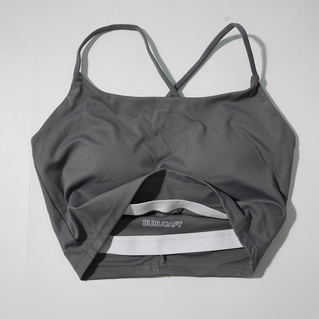 BUBUCAFT Criss Cross Back Sports Crop Top For Women, Ruched Back Spaghetti Strap Workout Tank With Built In Bra For Yoga Tennis Gym