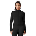 BUBUCAFT Full Zip Mock Neck Workout Jacket For Women, Slim Fit Long Sleeve Athletic Top With Thumbholes For Yoga Gym Running