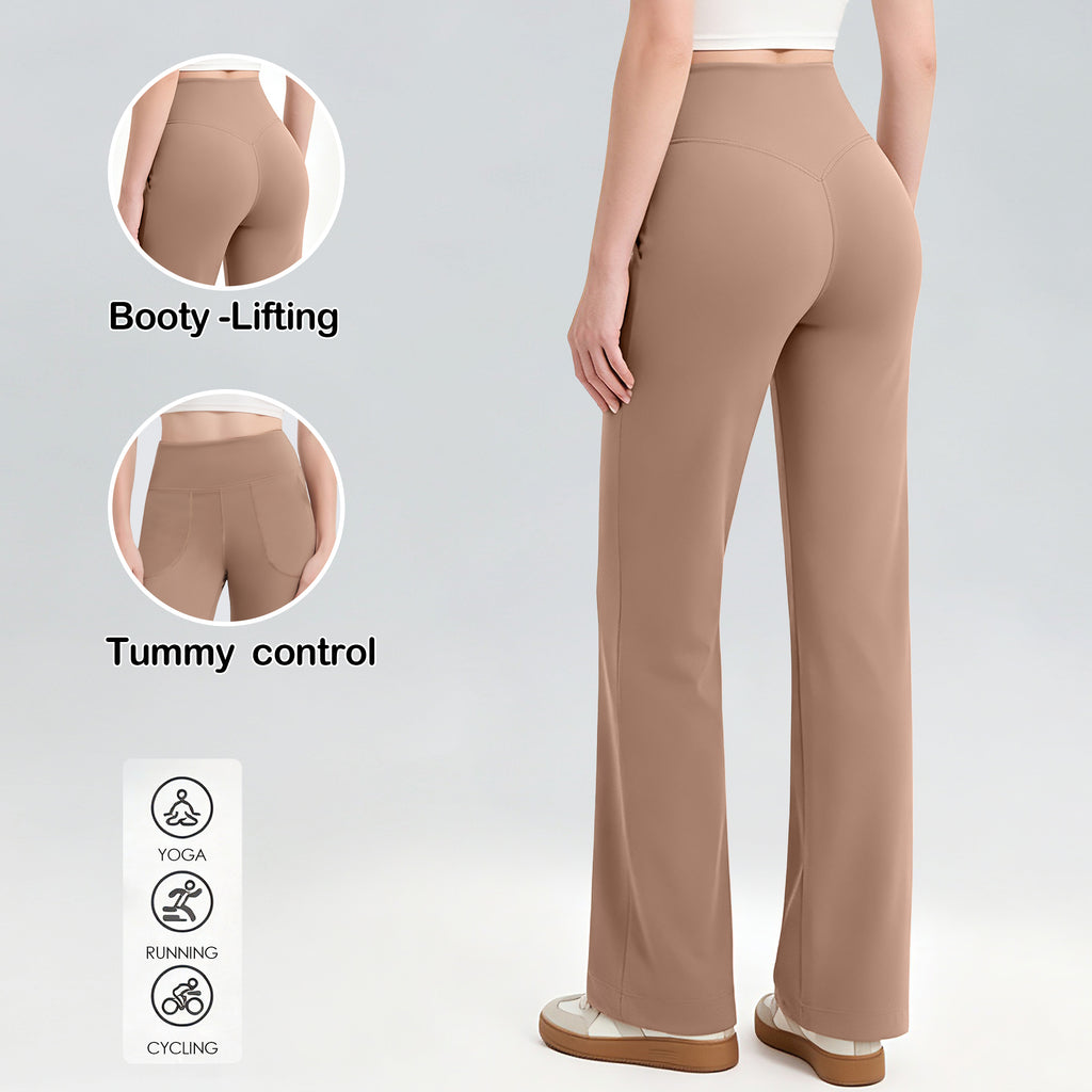GOGOGEQ High Waist Wide Leg Yoga Pants With Side Pockets, Stretch Straight Workout Trousers For Yoga Gym Travel Daily