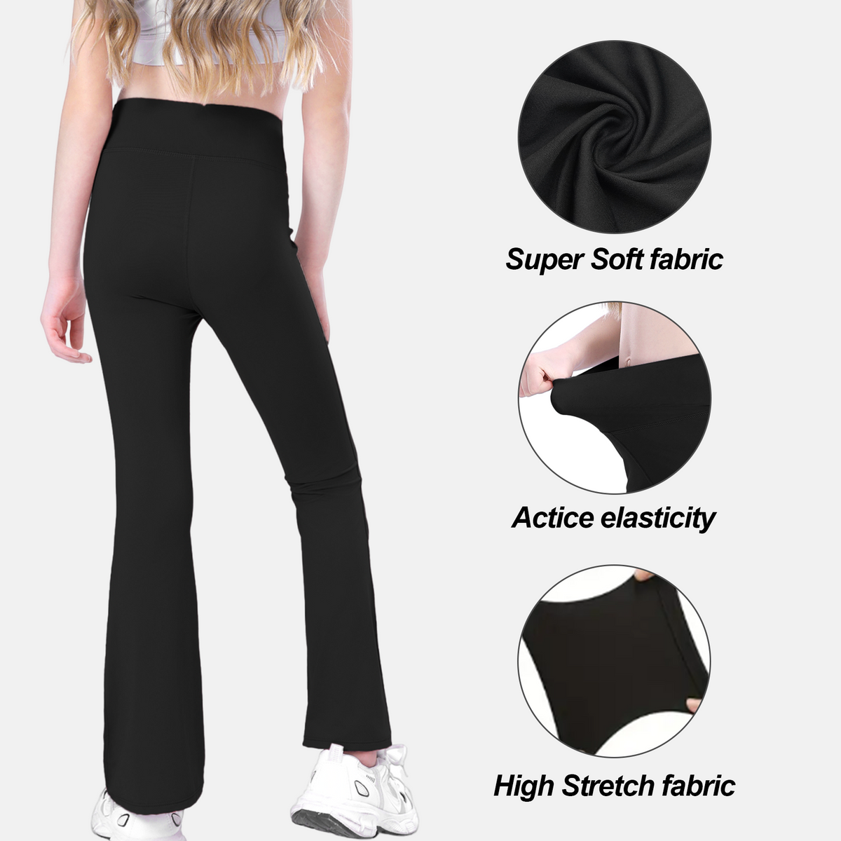 Shgiloo Girls High Waisted Flare Leggings - 3-Pack Kids Bell Bottom Yoga Pants, Stretchy Dance Athletic Trousers
