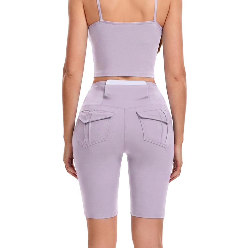 GOGOGEQ High Waist Biker Shorts For Women, Fake Flap Back Pockets Stretch Workout Cycling Shorts