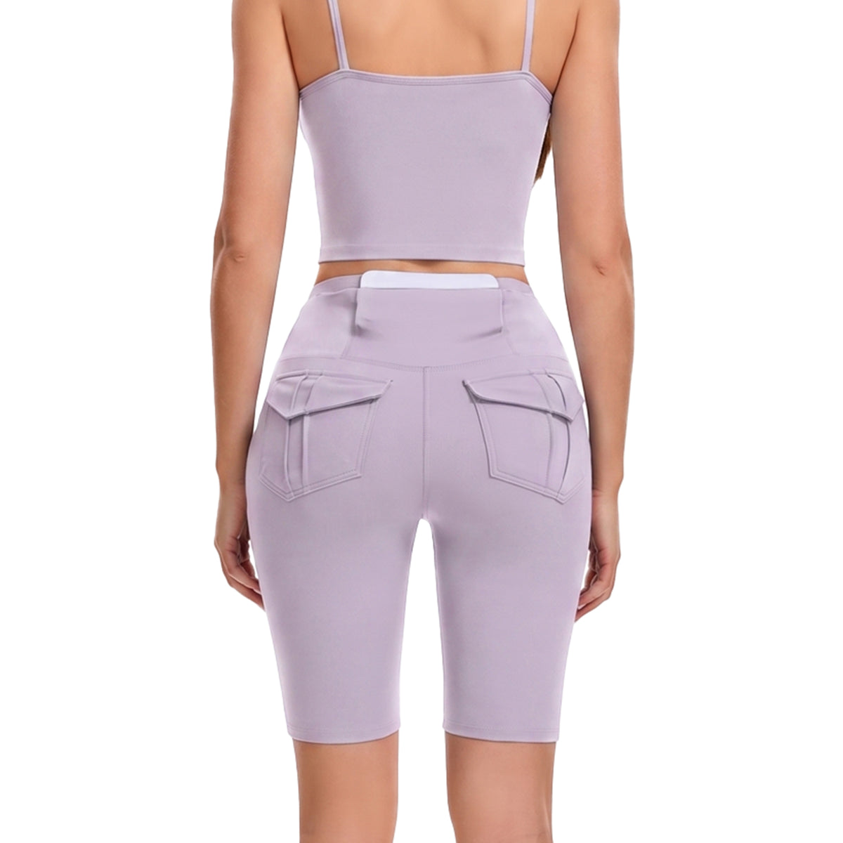 GOGOGEQ High Waist Biker Shorts For Women, Fake Flap Back Pockets Stretch Workout Cycling Shorts