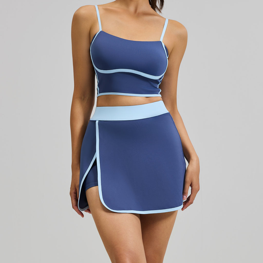 GOGOGEQ Contrast Trim Wrap Athletic Skort, High Waist Split Tennis Skirt For Women, Built-In Shorts For Golf Workout