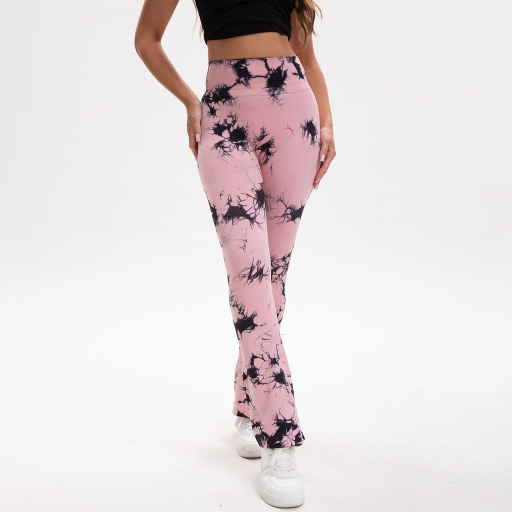 BUBUCAFT Tie Dye Flared Yoga Leggings For Women, High Waist Stretch Bootcut Workout Pants For Gym Yoga Daily Wear