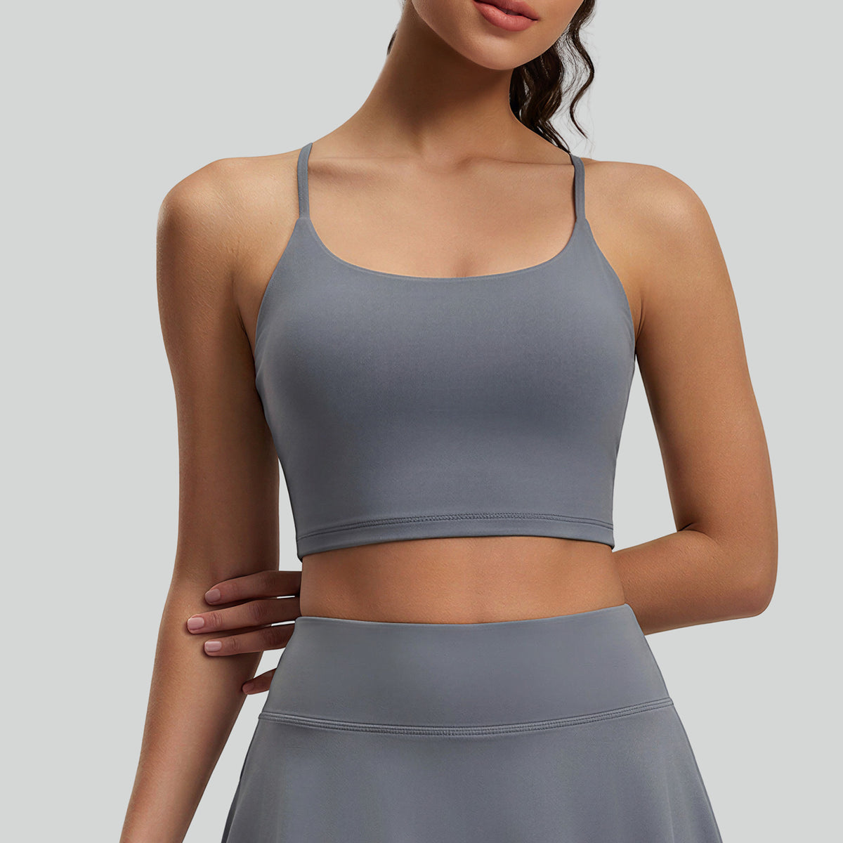 BUBUCAFT Criss Cross Back Sports Crop Top For Women, Ruched Back Spaghetti Strap Workout Tank With Built In Bra For Yoga Tennis Gym