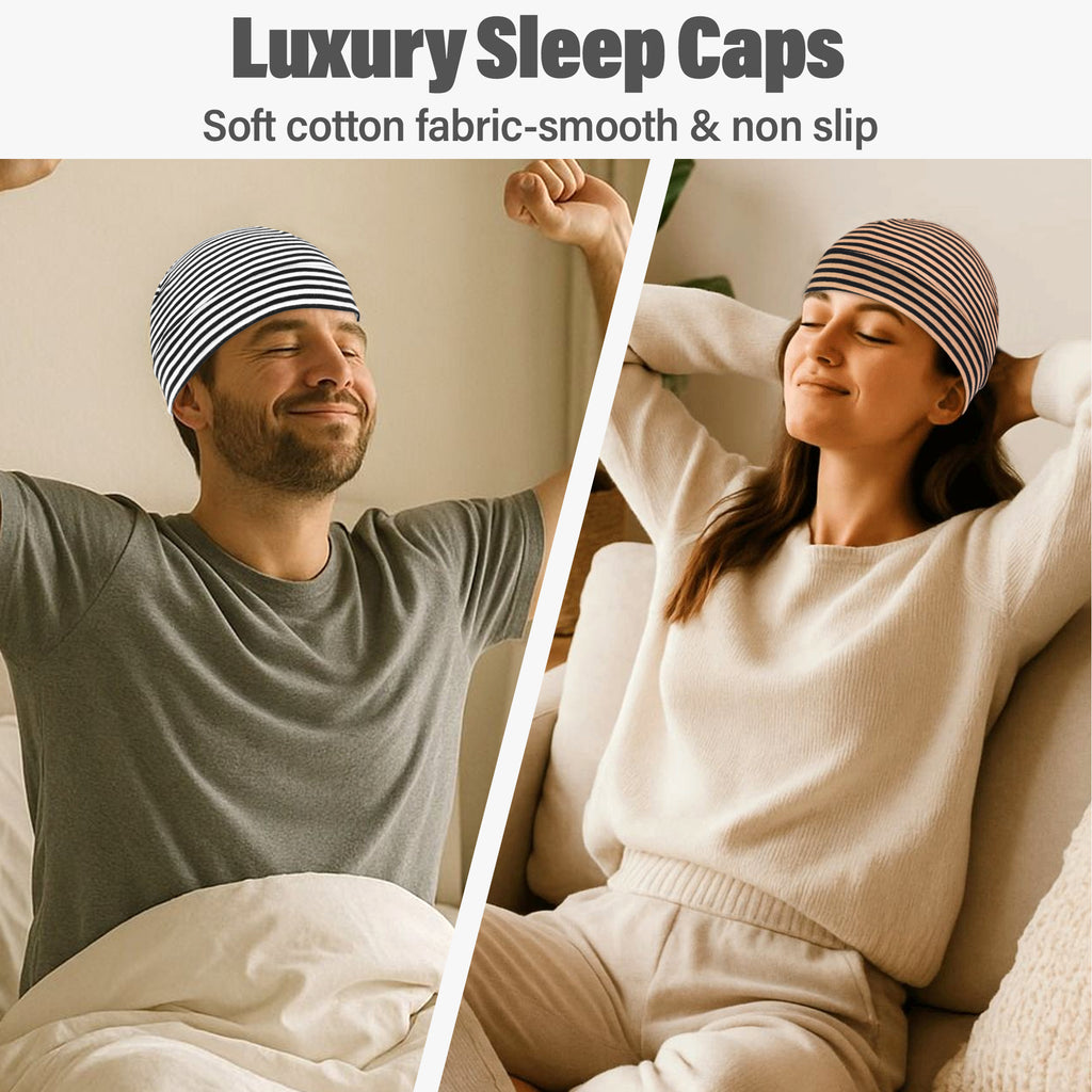 BUBUCAFT Striped Soft Cotton Beanie Cap, Lightweight Stretch Head Wrap For Daily Sleeping Travel Outdoor