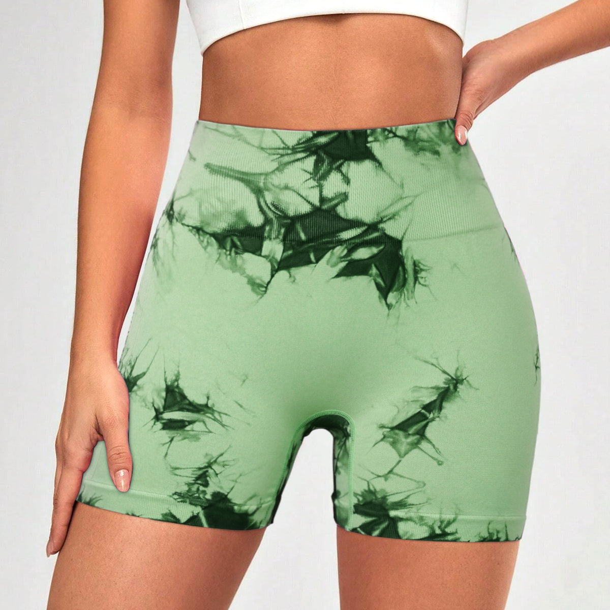 BUBUCAFT Tie Dye Cutout Biker Shorts For Women, High Waist Seamless Workout Cycling Shorts For Gym Yoga Running