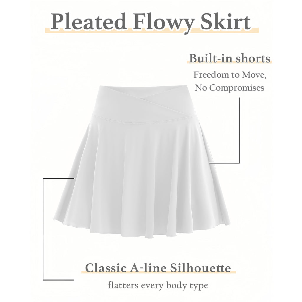 BUBUCAFT High Waist A Line Pleated Tennis Skort For Women, Flowy Skirt With Built-In Shorts For Golf Workout Daily