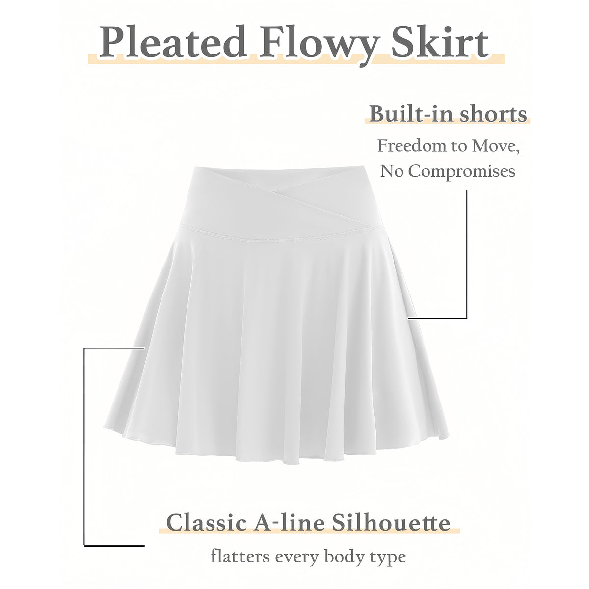 BUBUCAFT High Waist A Line Pleated Tennis Skort For Women, Flowy Skirt With Built-In Shorts For Golf Workout Daily