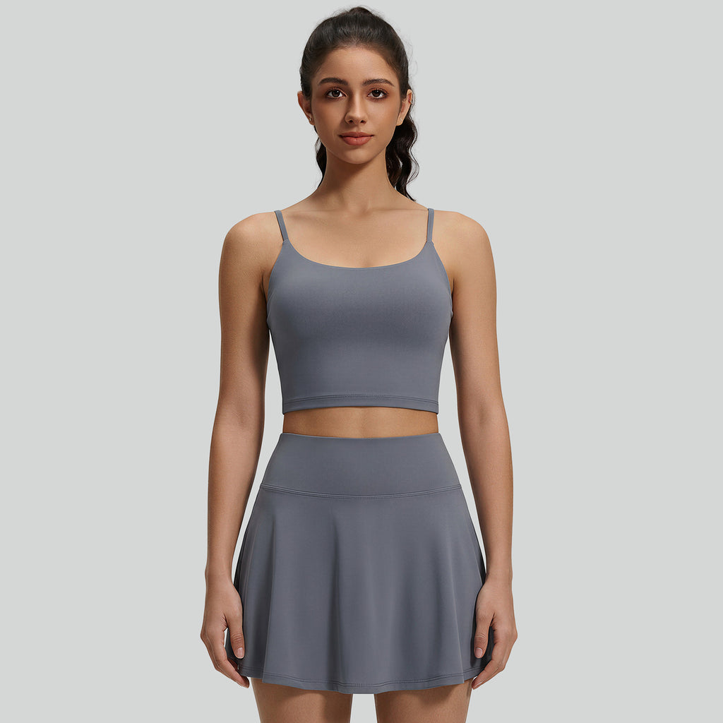 BUBUCAFT Criss Cross Back Sports Crop Top For Women, Ruched Back Spaghetti Strap Workout Tank With Built In Bra For Yoga Tennis Gym