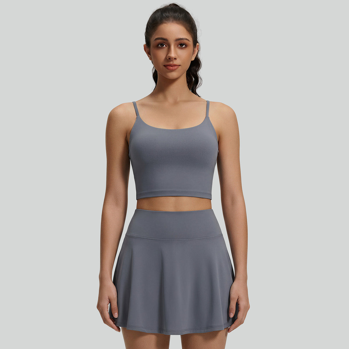 BUBUCAFT Criss Cross Back Sports Crop Top For Women, Ruched Back Spaghetti Strap Workout Tank With Built In Bra For Yoga Tennis Gym