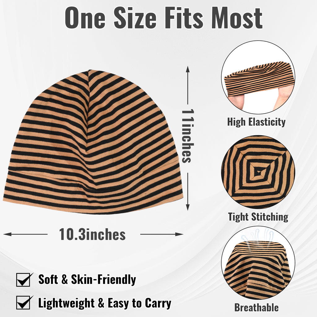 BUBUCAFT Striped Soft Cotton Beanie Cap, Lightweight Stretch Head Wrap For Daily Sleeping Travel Outdoor