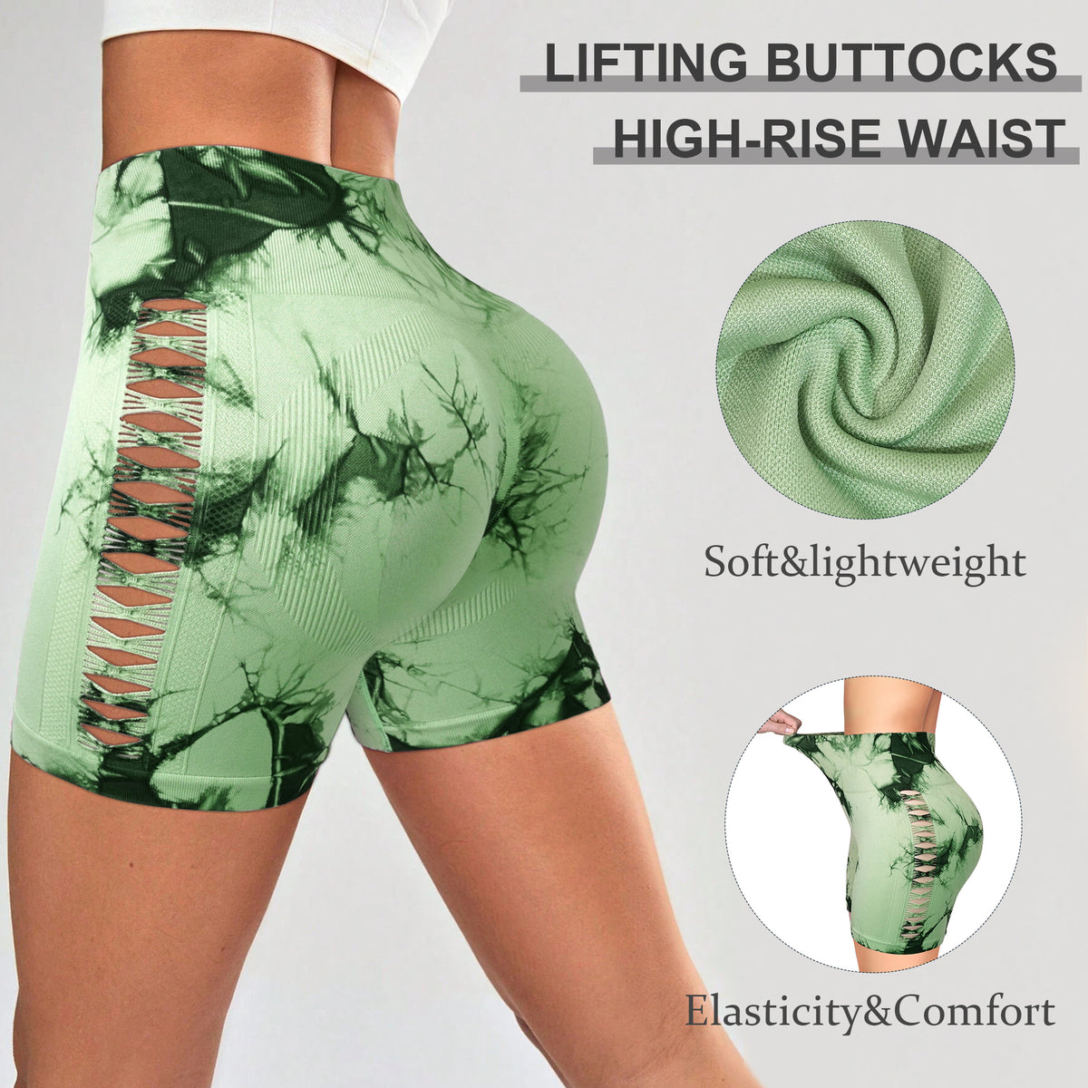 BUBUCAFT Tie Dye Cutout Biker Shorts For Women, High Waist Seamless Workout Cycling Shorts For Gym Yoga Running