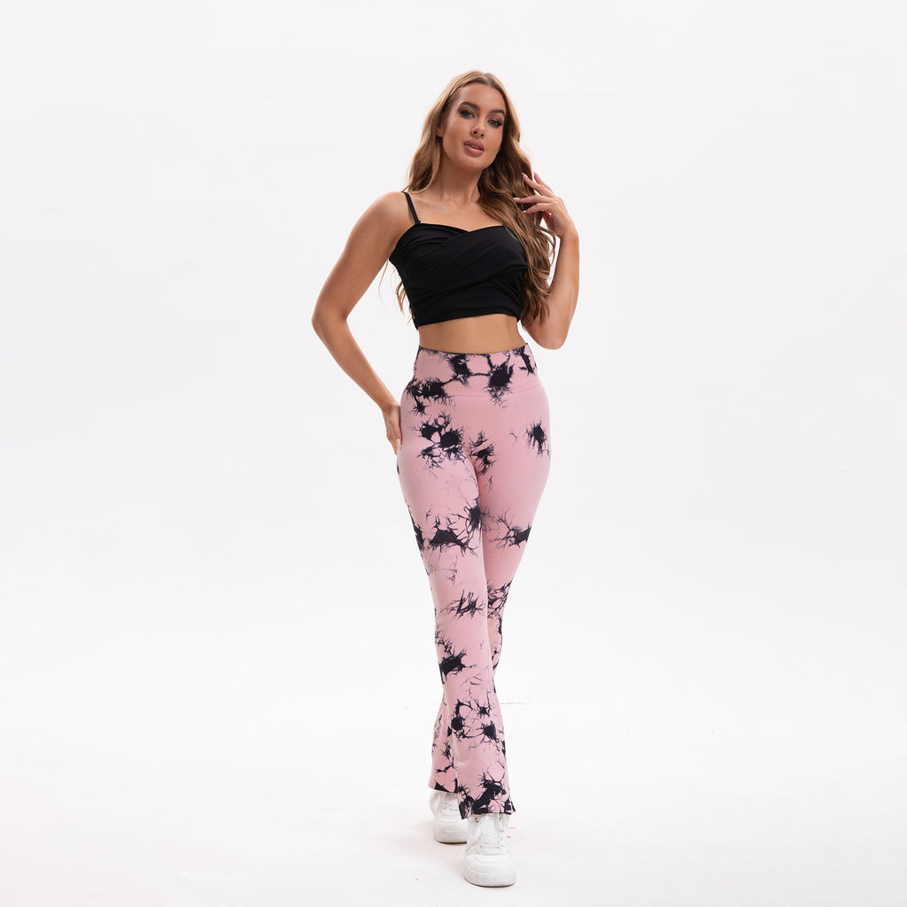 BUBUCAFT Tie Dye Flared Yoga Leggings For Women, High Waist Stretch Bootcut Workout Pants For Gym Yoga Daily Wear