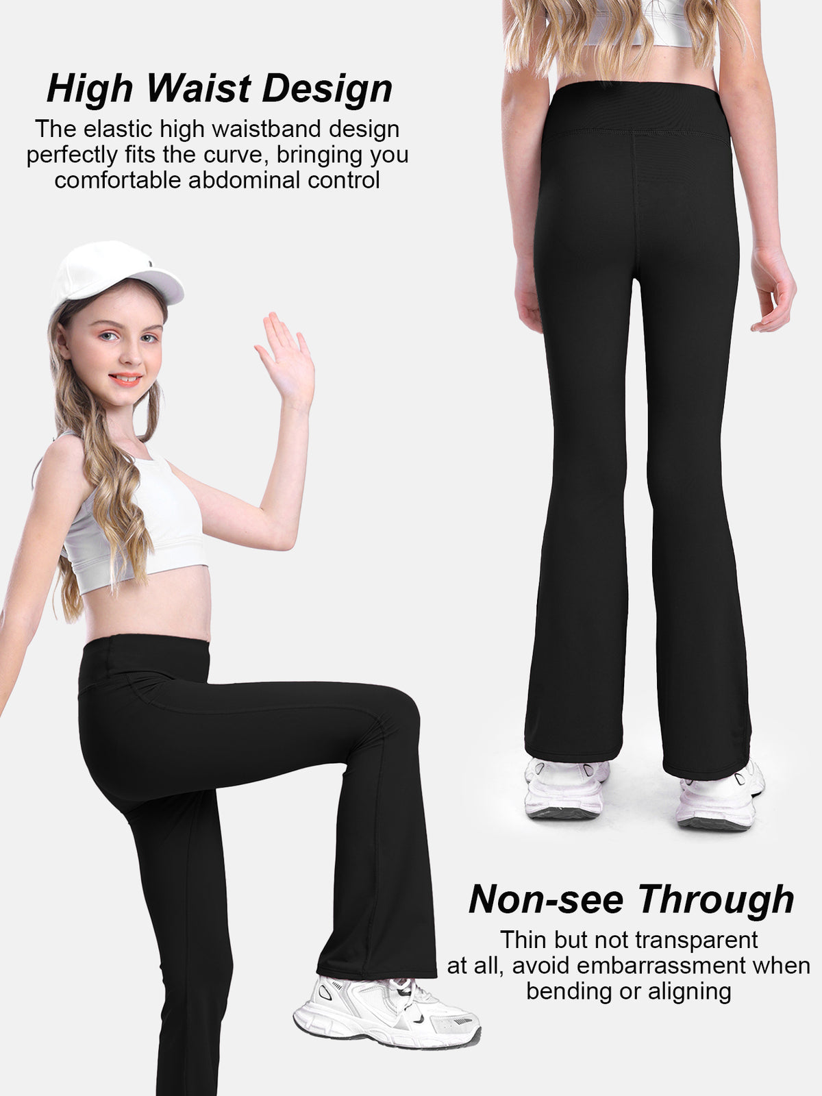 Shgiloo Girls High Waisted Flare Leggings - 3-Pack Kids Bell Bottom Yoga Pants, Stretchy Dance Athletic Trousers