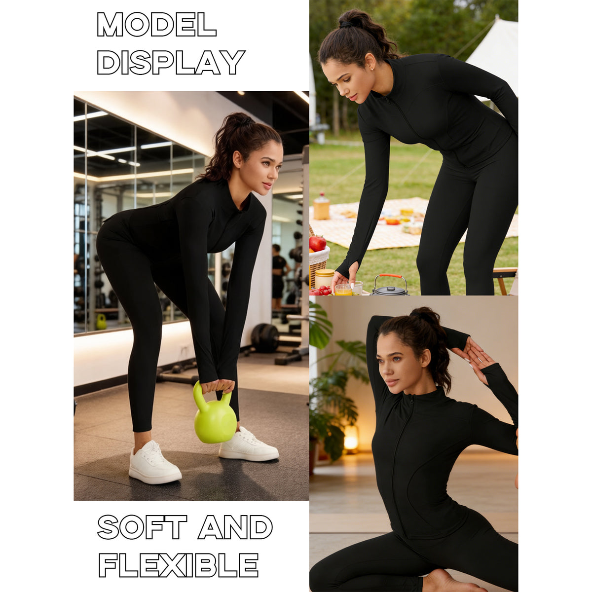 BUBUCAFT Full Zip Mock Neck Workout Jacket For Women, Slim Fit Long Sleeve Athletic Top With Thumbholes For Yoga Gym Running