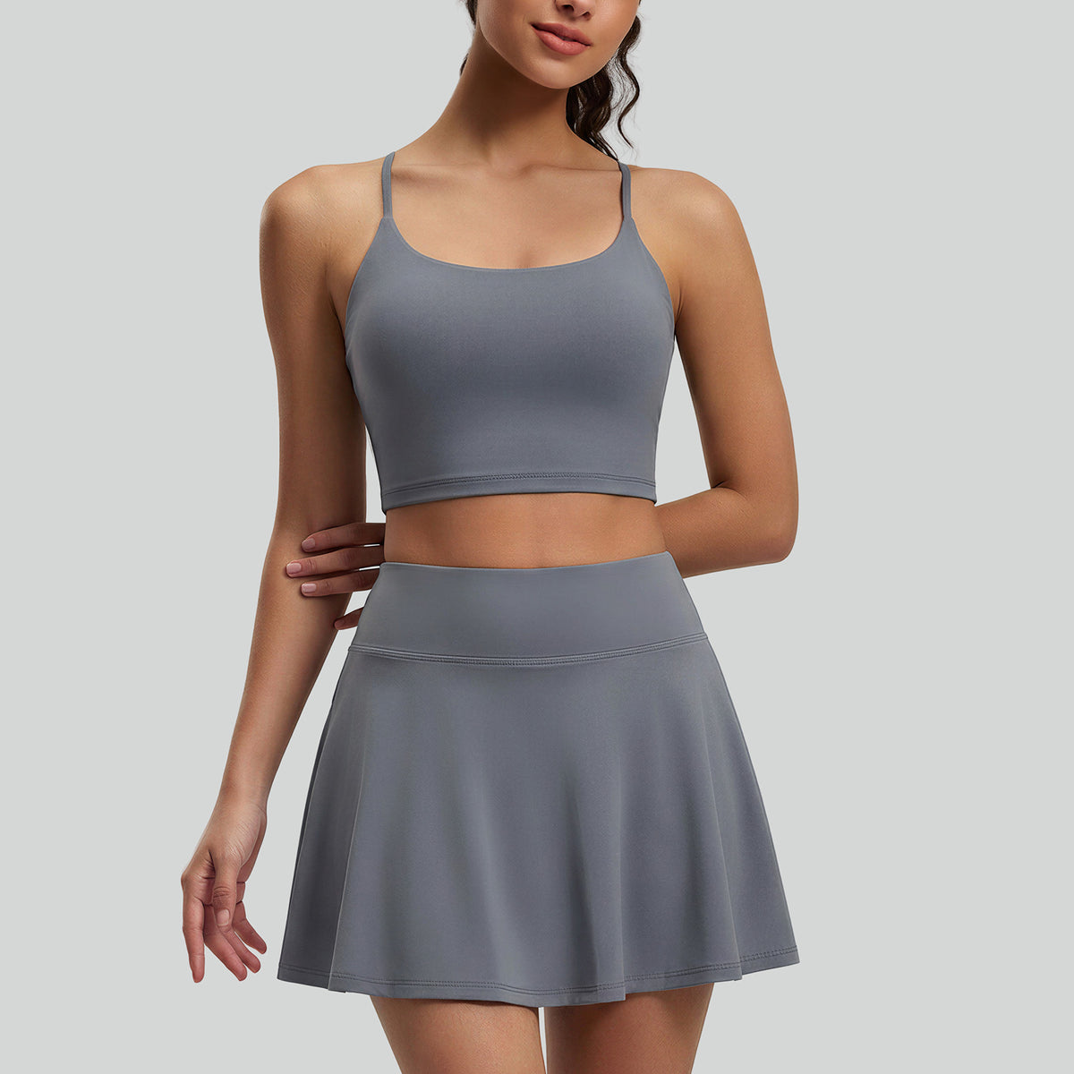 BUBUCAFT Criss Cross Back Sports Crop Top For Women, Ruched Back Spaghetti Strap Workout Tank With Built In Bra For Yoga Tennis Gym