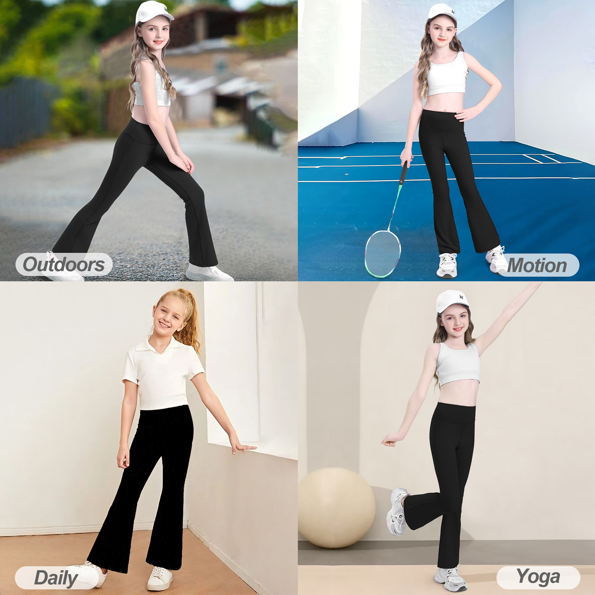 Shgiloo Girls High Waisted Flare Leggings - 3-Pack Kids Bell Bottom Yoga Pants, Stretchy Dance Athletic Trousers