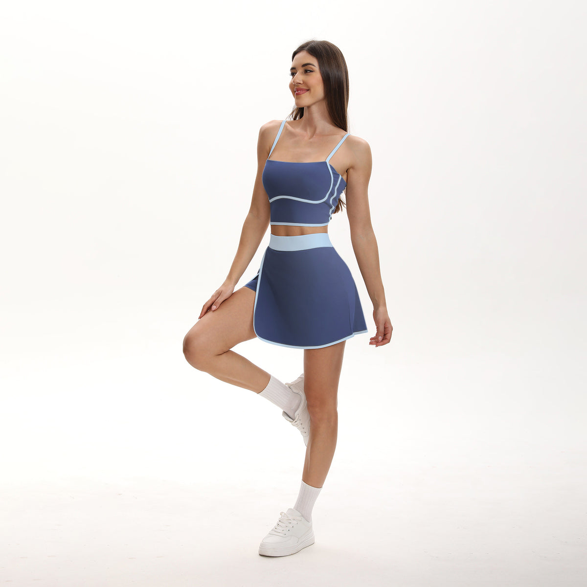 GOGOGEQ Contrast Trim Wrap Athletic Skort, High Waist Split Tennis Skirt For Women, Built-In Shorts For Golf Workout