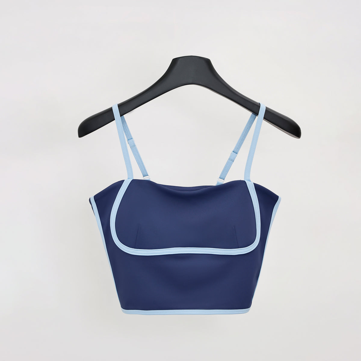GOGOGEQ Contrast Piping Adjustable Strap Sports Crop Top For Women, Built In Padded Workout Camisole Tank