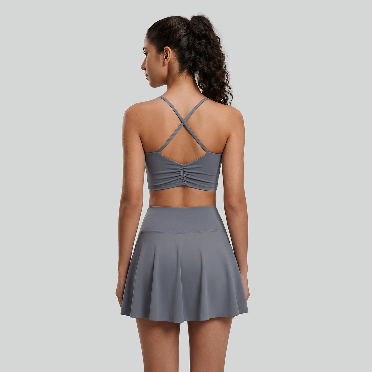 BUBUCAFT Criss Cross Back Sports Crop Top For Women, Ruched Back Spaghetti Strap Workout Tank With Built In Bra For Yoga Tennis Gym