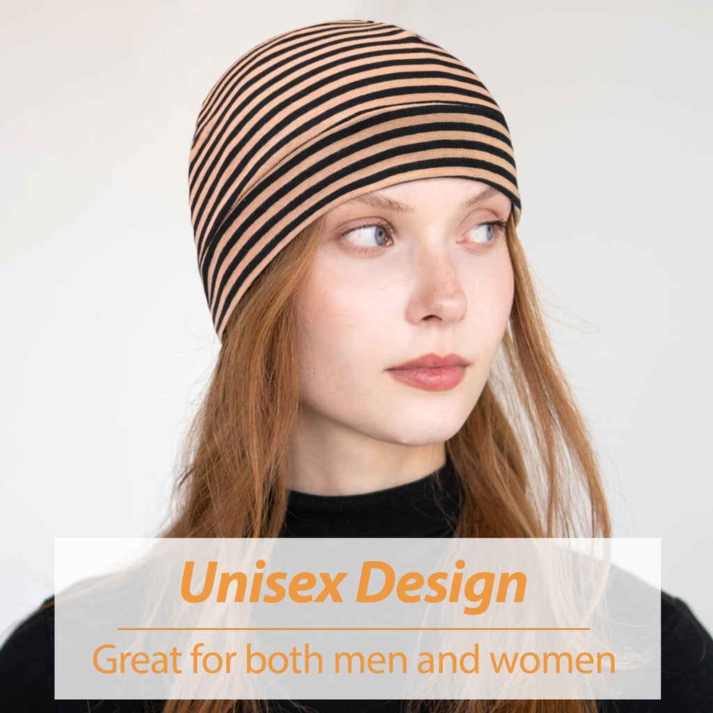 BUBUCAFT Striped Soft Cotton Beanie Cap, Lightweight Stretch Head Wrap For Daily Sleeping Travel Outdoor