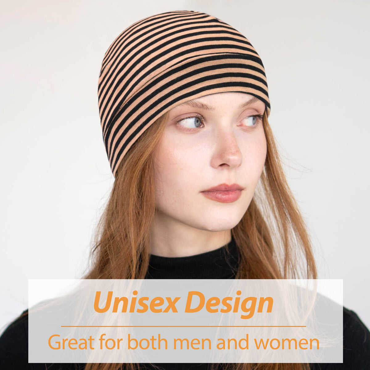 BUBUCAFT Striped Soft Cotton Beanie Cap, Lightweight Stretch Head Wrap For Daily Sleeping Travel Outdoor