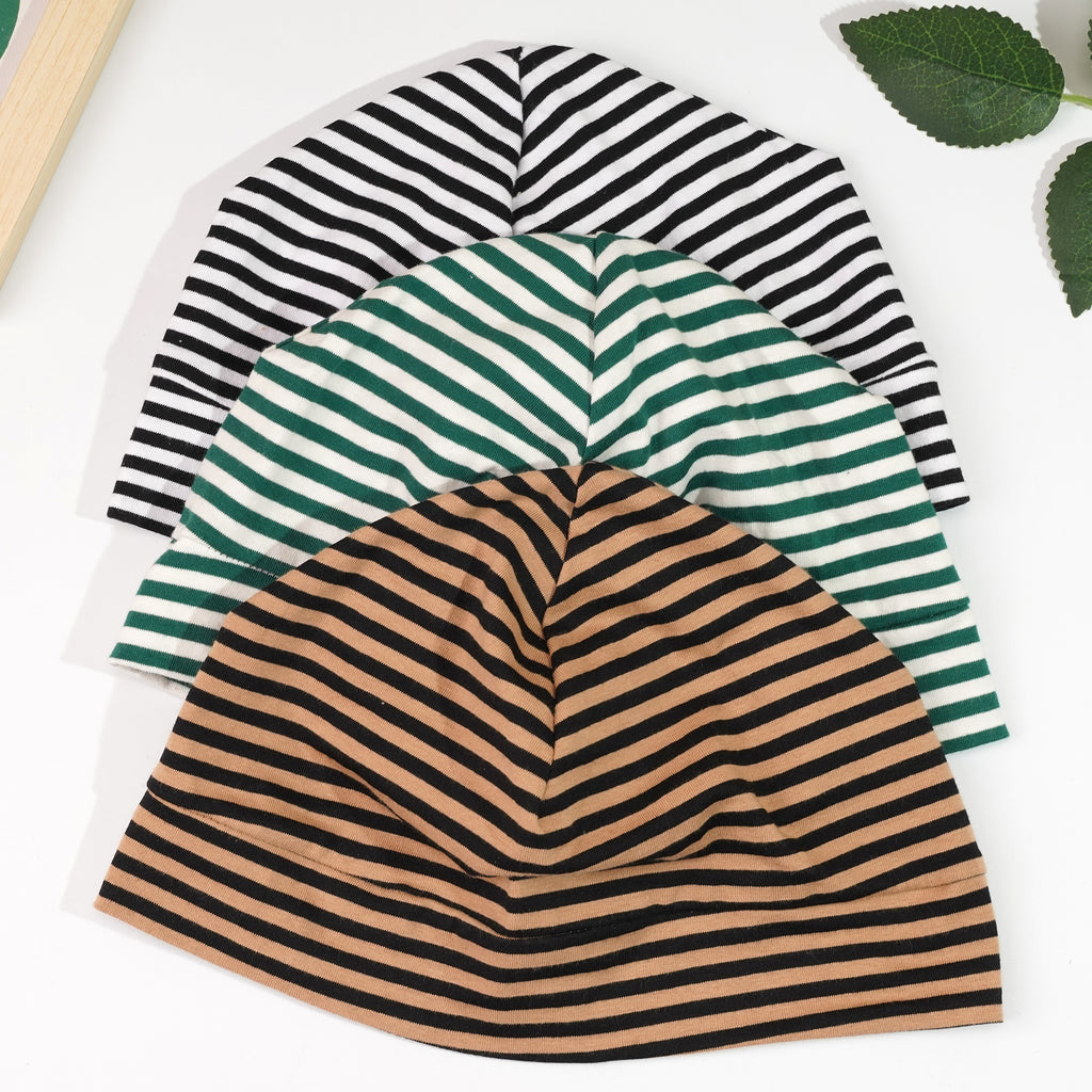 BUBUCAFT Striped Soft Cotton Beanie Cap, Lightweight Stretch Head Wrap For Daily Sleeping Travel Outdoor