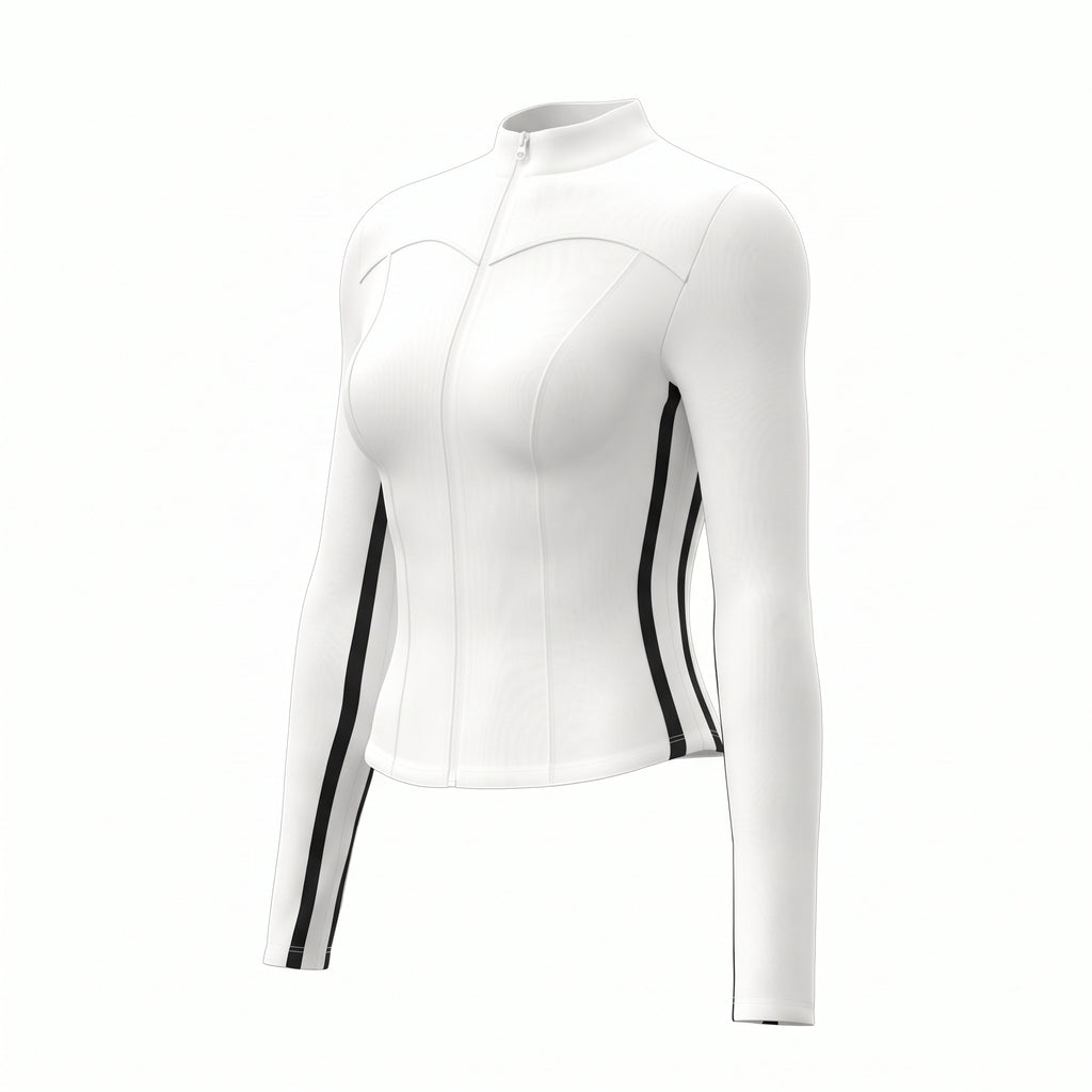 RAIDADA Side Stripe Zip Up Athletic Jacket, Stand Collar Long Sleeve Slim Fit Workout Top For Women, For Yoga Gym Running Training