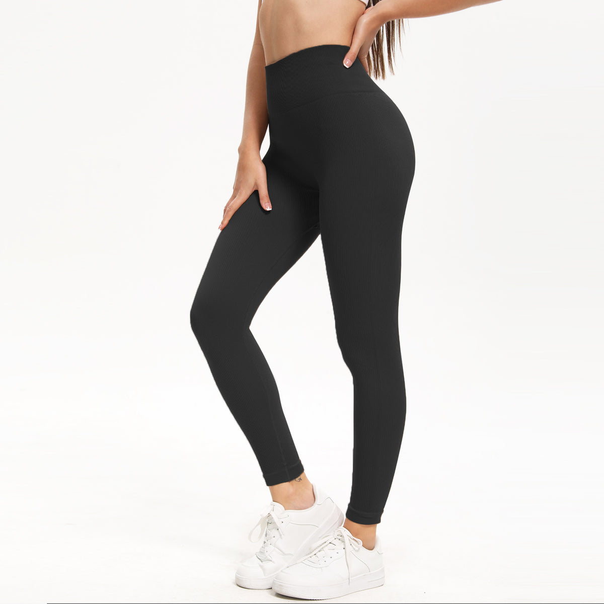 Shgiloo Seamless Ribbed Yoga Leggings for Women - 5-Color Options High Waisted Tummy Control Gym Workout Pants