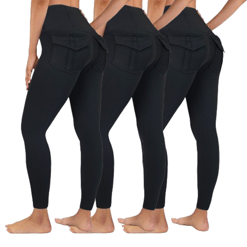 Shgiloo 3pcs/sets Workout Cargo Leggings with Pockets for Women Hidden Scrunch Butt Lifting Leggings Gym Yoga Pants