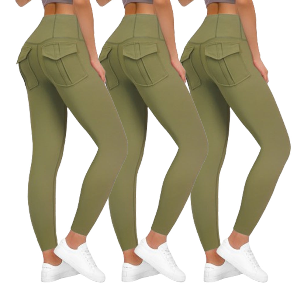 Shgiloo 3pcs/sets Workout Cargo Leggings with Pockets for Women Hidden Scrunch Butt Lifting Leggings Gym Yoga Pants