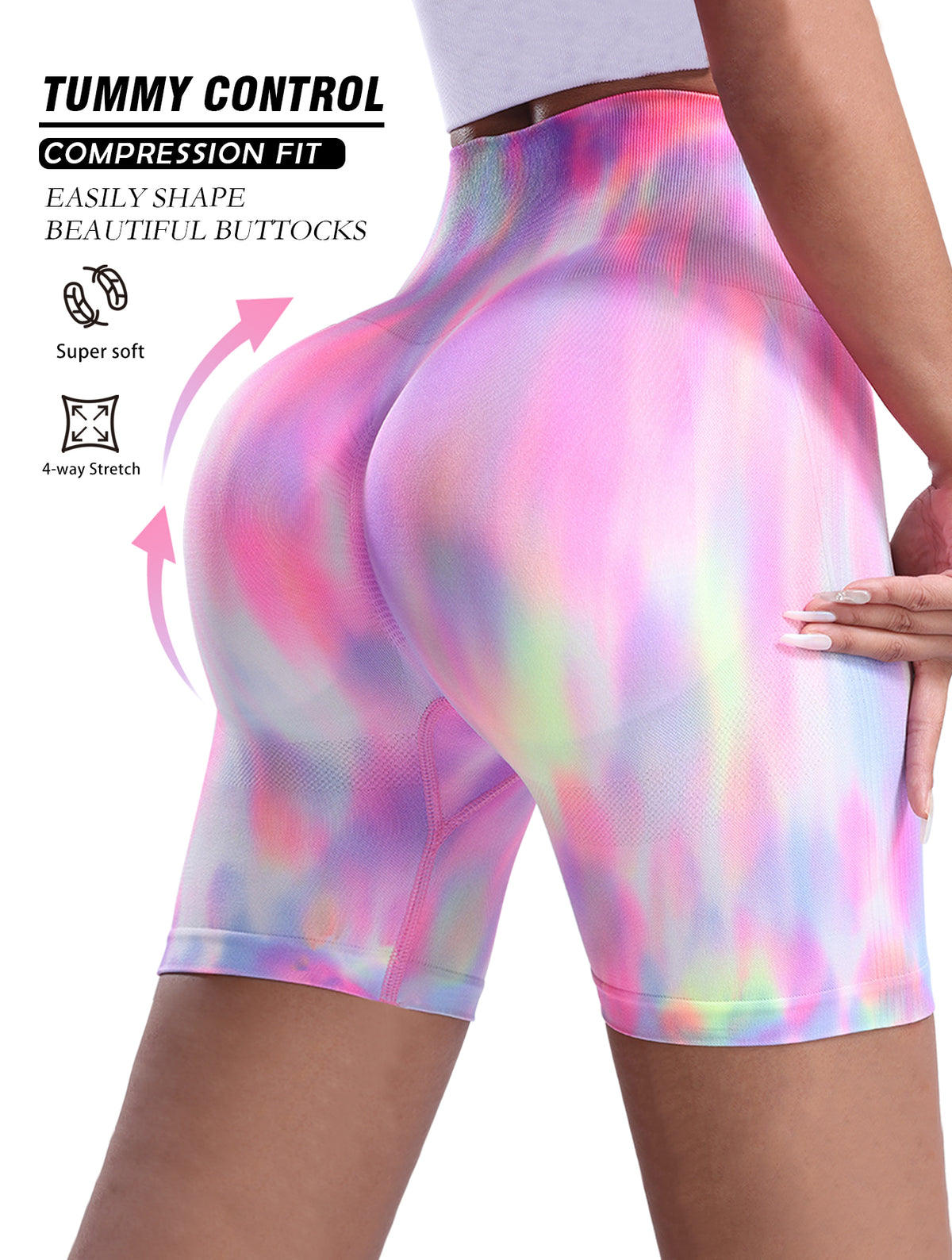 Shgiloo 2Pcs Seamless Tie Dye Yoga Shorts Set for Women - Scrunch Butt Lifting Biker Shorts, High Waisted Gym Workout 2-Set Activewear